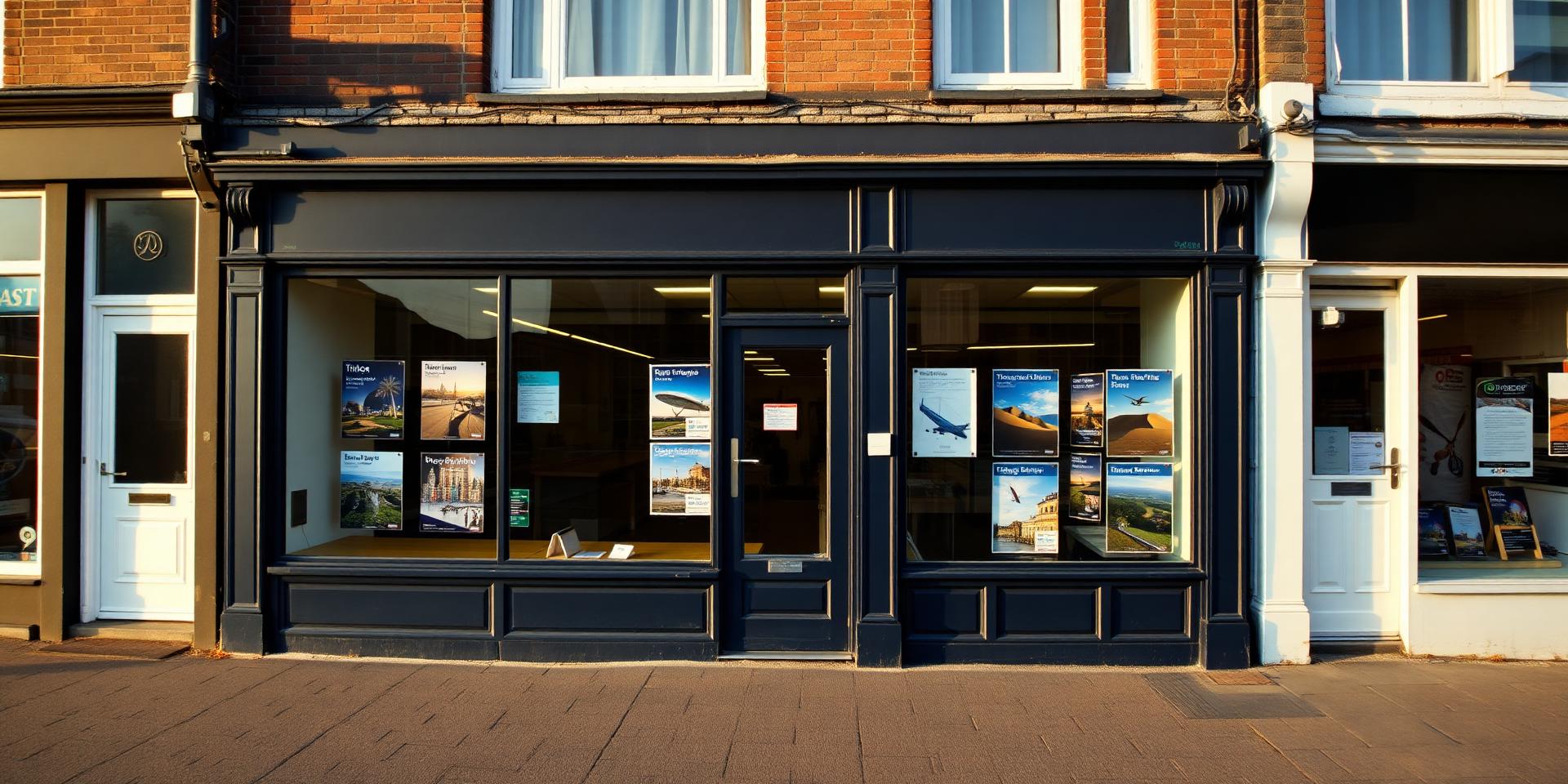 The Swift Travel shopfront on Loughton High Road, with its navy frontage and window display of holiday posters